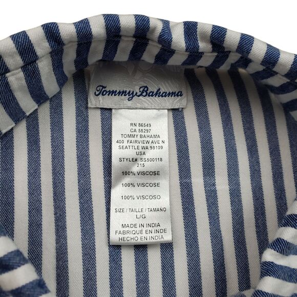 Tommy Bahama Chambray Striped Boyfriend Beach Cover Up Shirt Womens Large - Picture 3 of 14